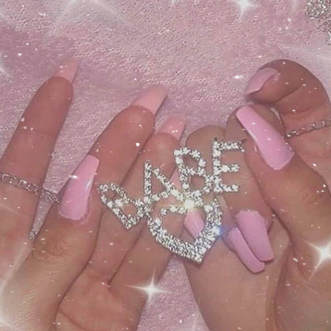 Pink nails with the word vibe on them - Nails