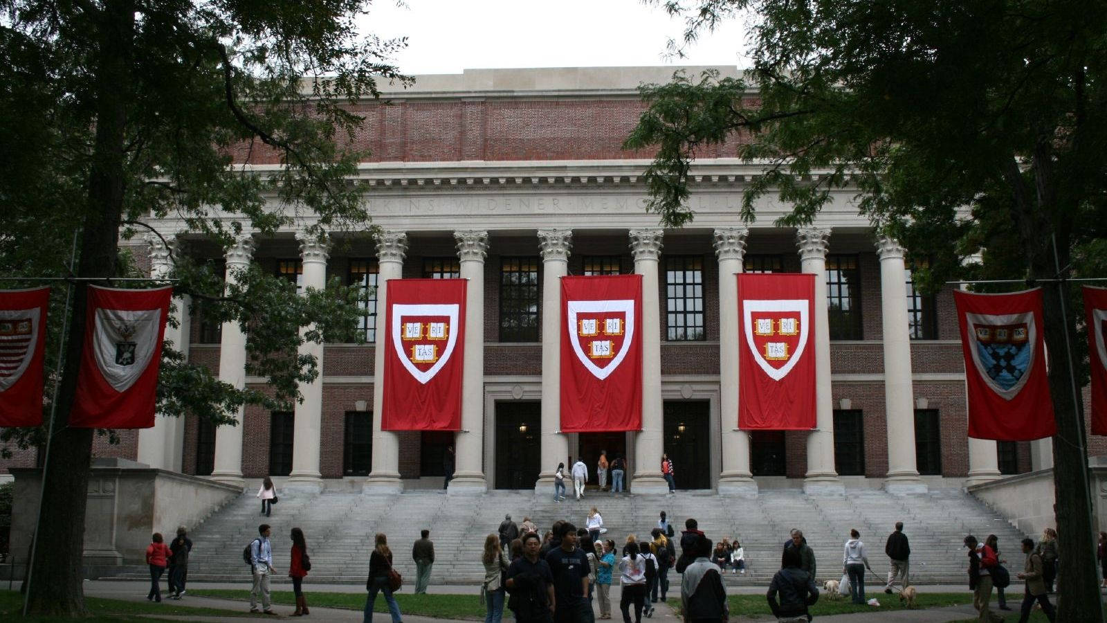 Download Harvard University Widener Library With Banners Wallpaper