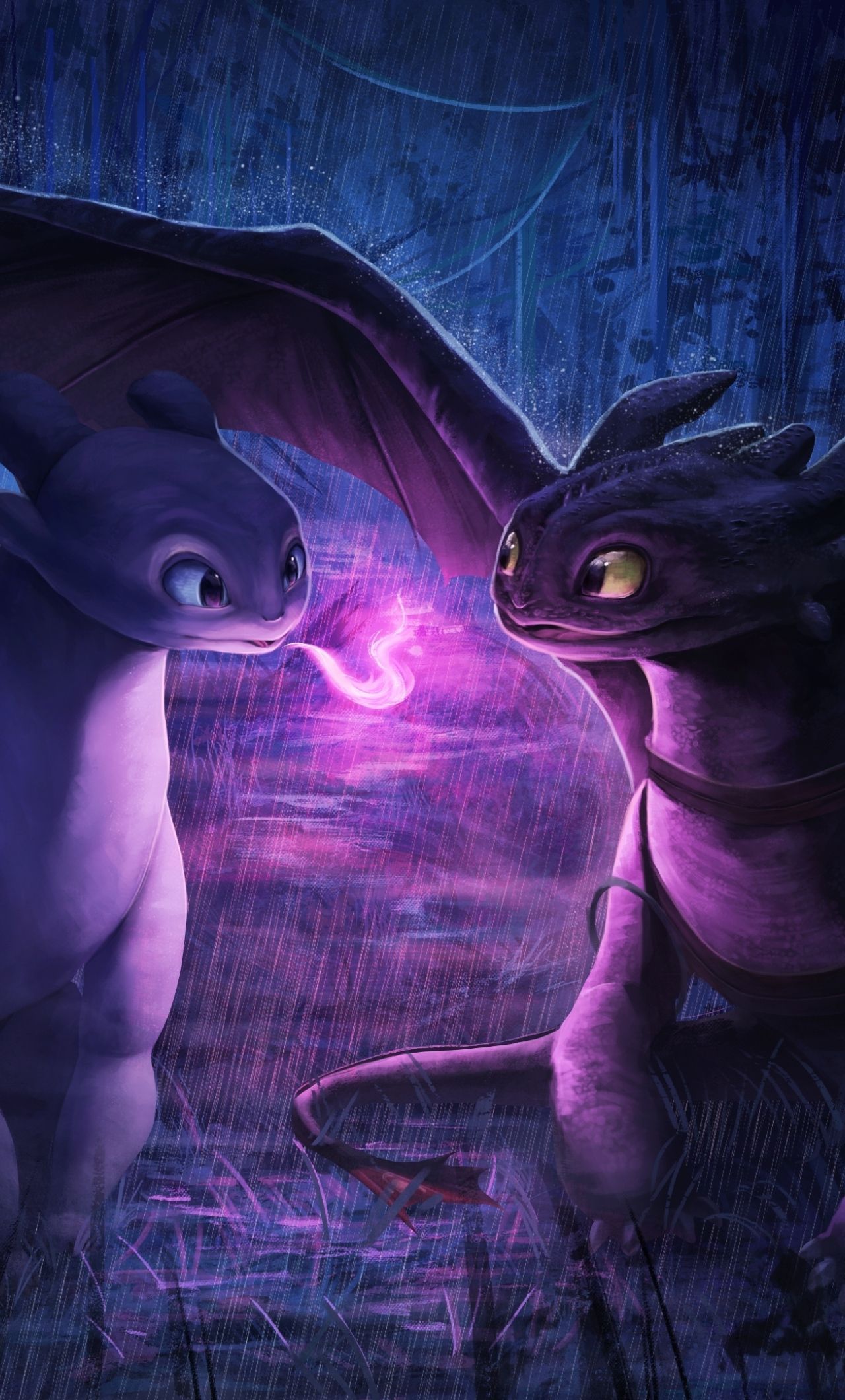 Wallpaper Night Fury, Light Fury, How To Train Your Dragon, Animation:3840x2160