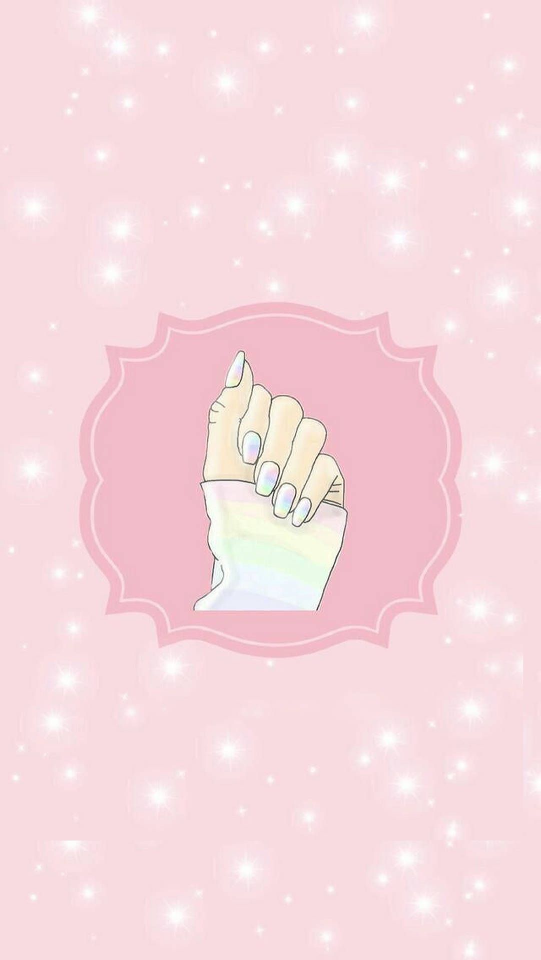 Aesthetic wallpaper phone background with a pink background and a hand - Nails