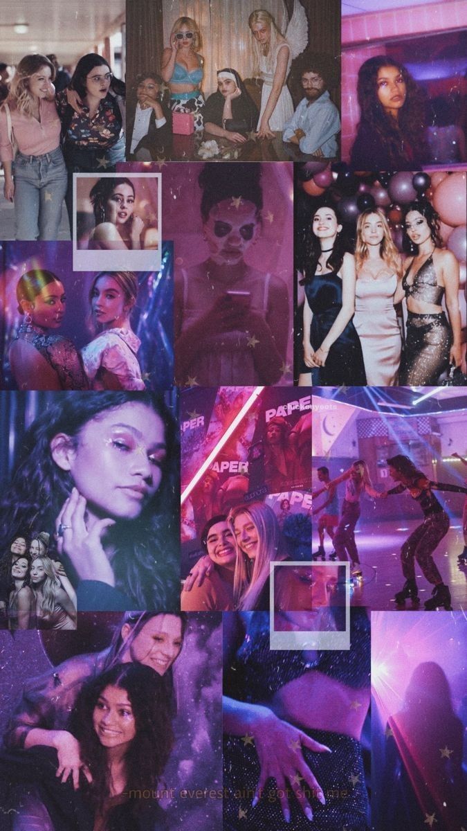 Collage of ariana grande and friends in purple aesthetic - Euphoria