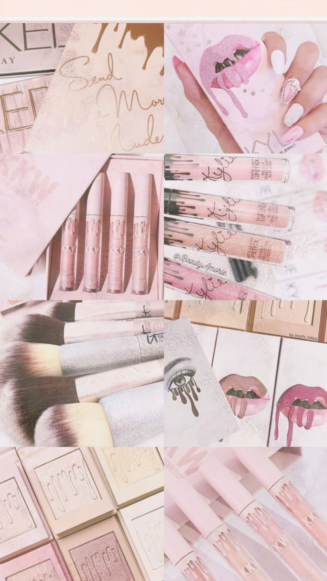 A collage of photos of kylie Jenner's makeup - Nails, blush, makeup