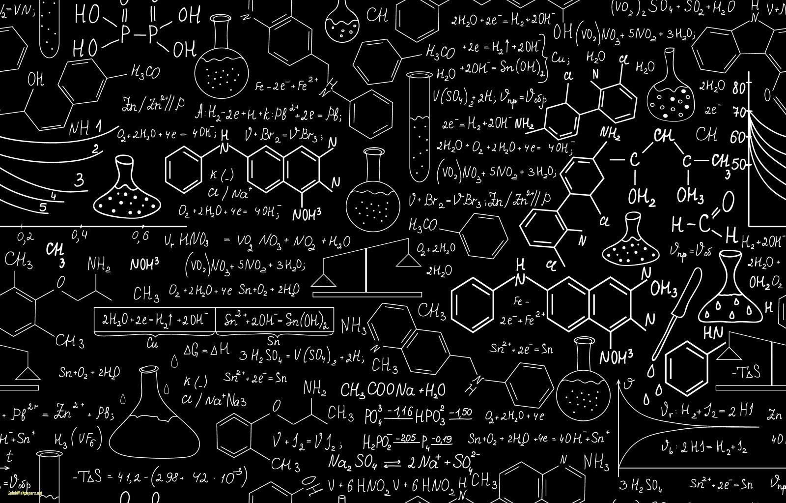 A black and white background with many different chemical symbols - Chemistry