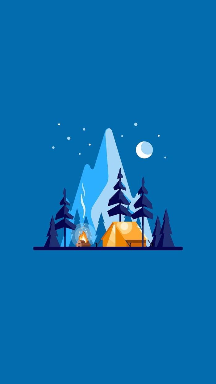 Illustration of a tent in the woods with a campfire - Camping