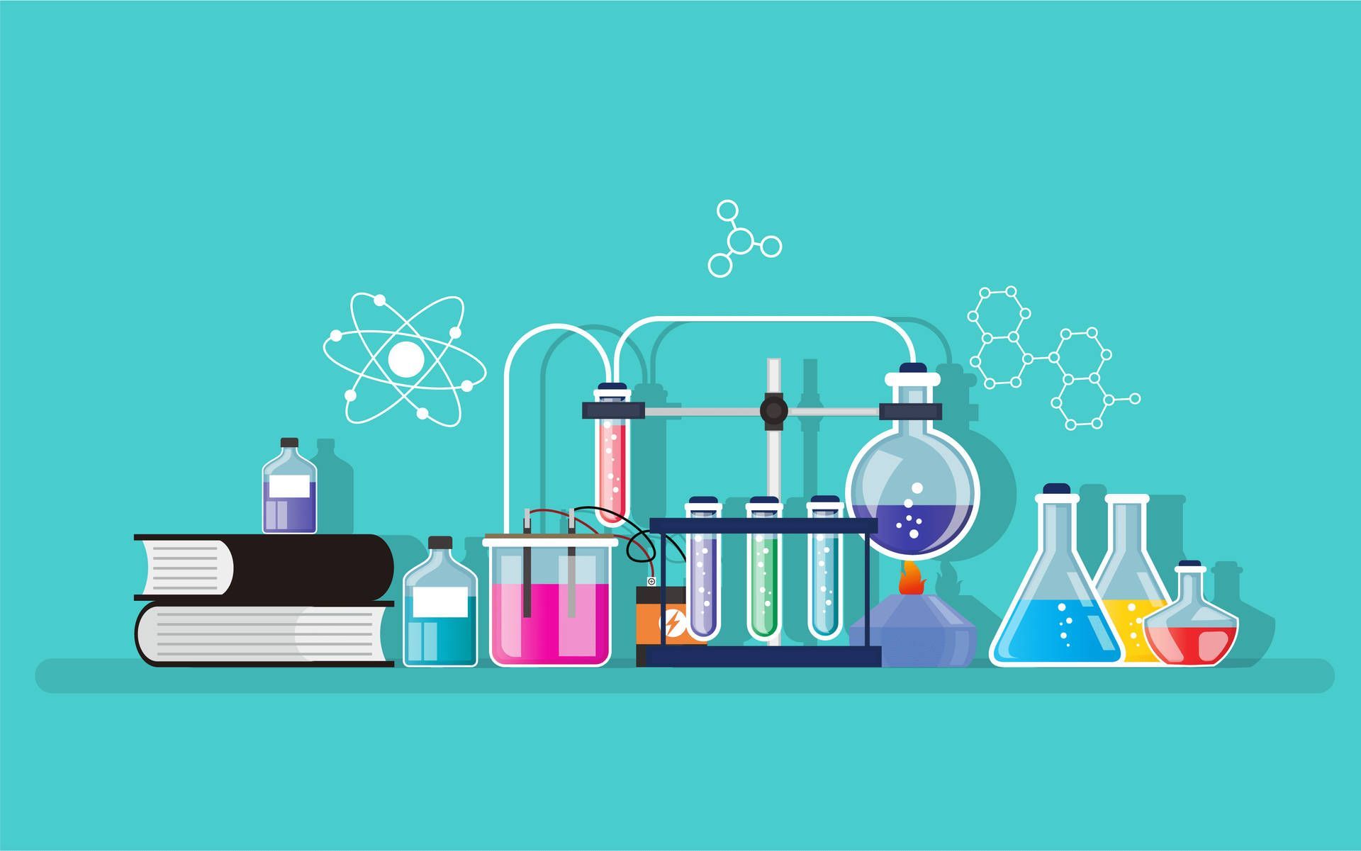 Illustration of a laboratory with various chemicals and equipment - Chemistry