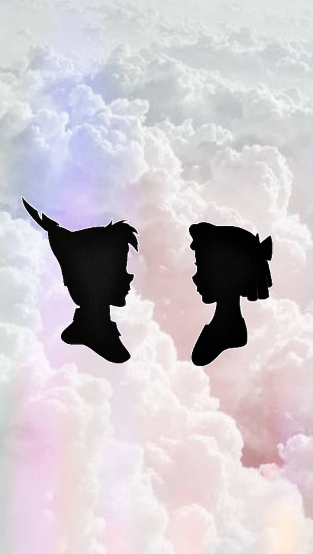 Peter Pan and Wendy silhouette on a pastel background - Peter Pan