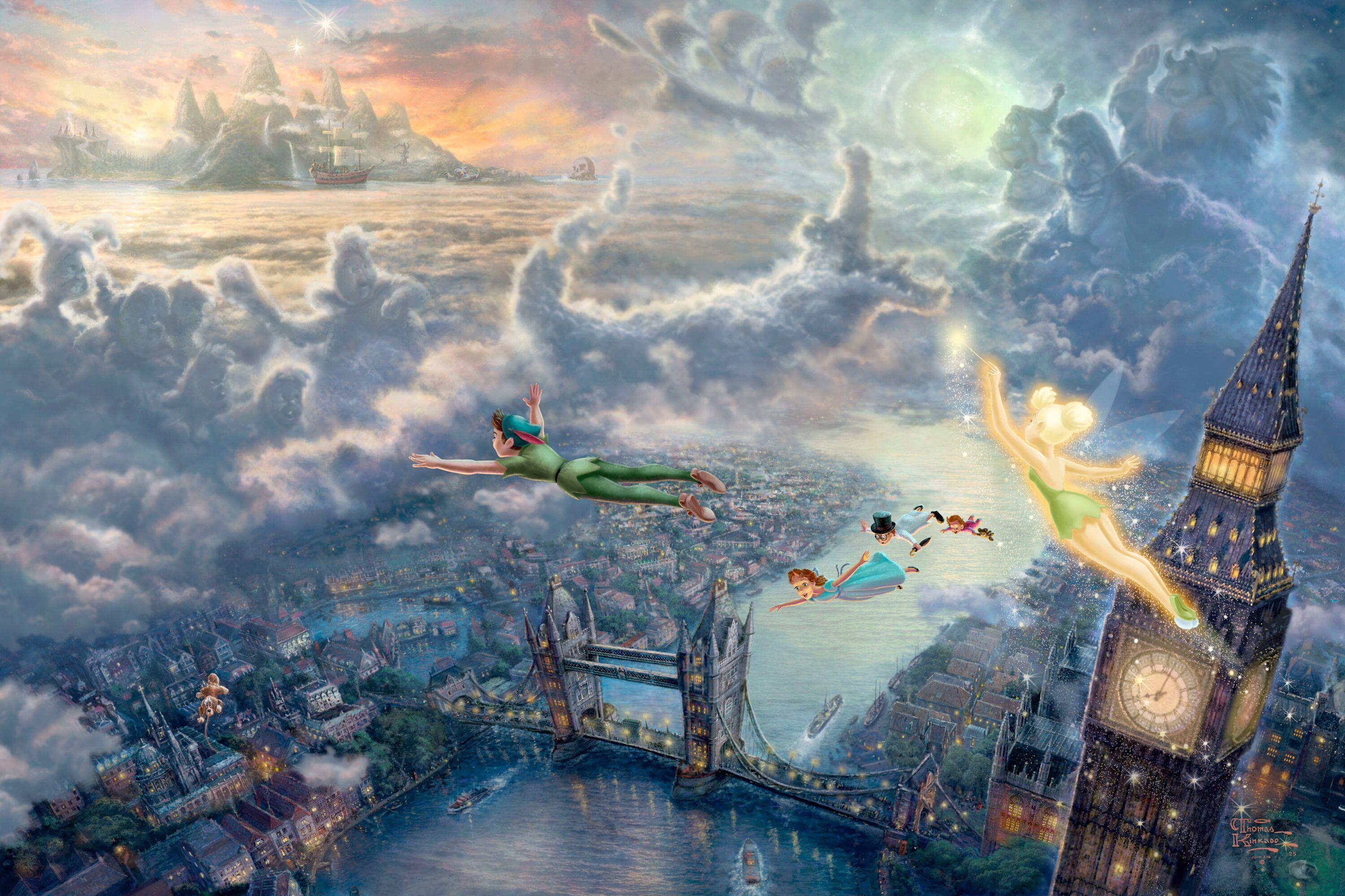 Peter Pan flying over the city of London with Tinker Bell and the Lost Boys - Peter Pan