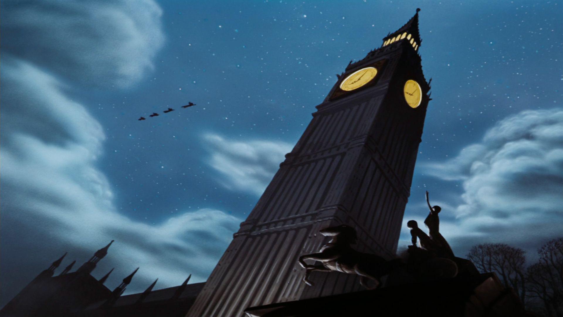 Peter Pan and Tinker Bell flying over the Big Ben - Peter Pan