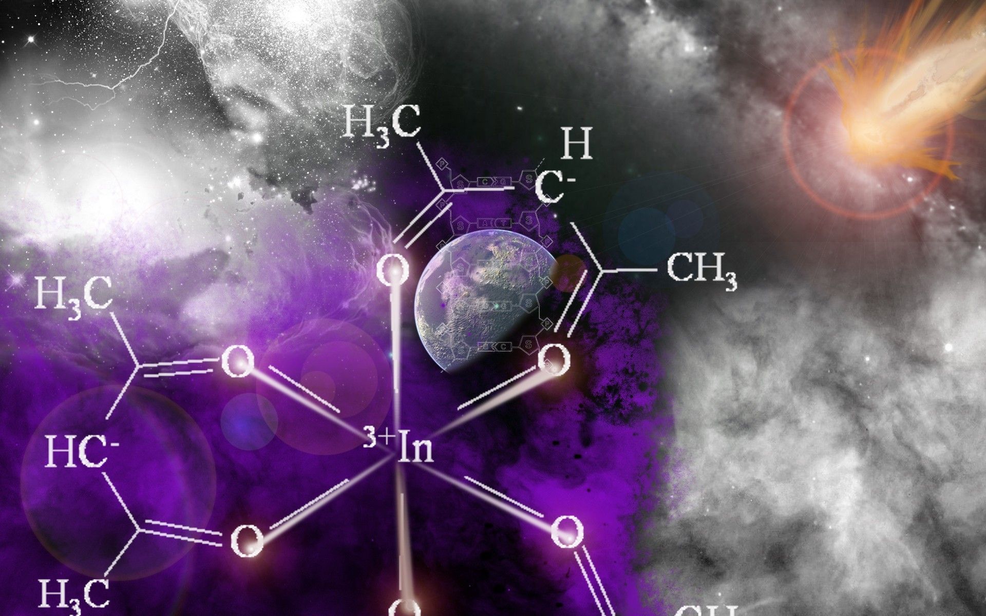 An artistic representation of the chemical structure of glycine, a simple amino acid, against a backdrop of space. - Chemistry