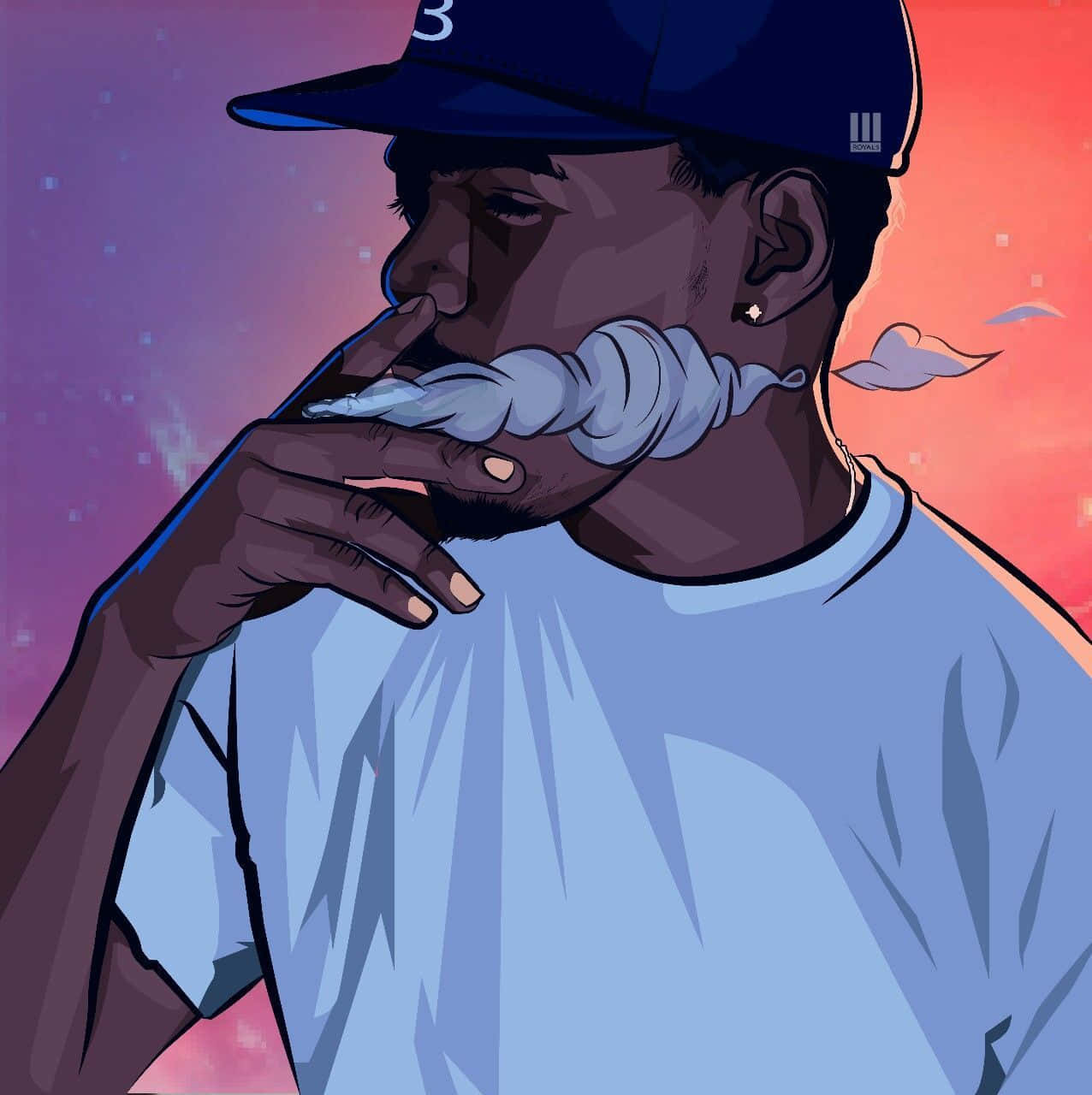A digital illustration of a young black man smoking a joint. - Chance the Rapper