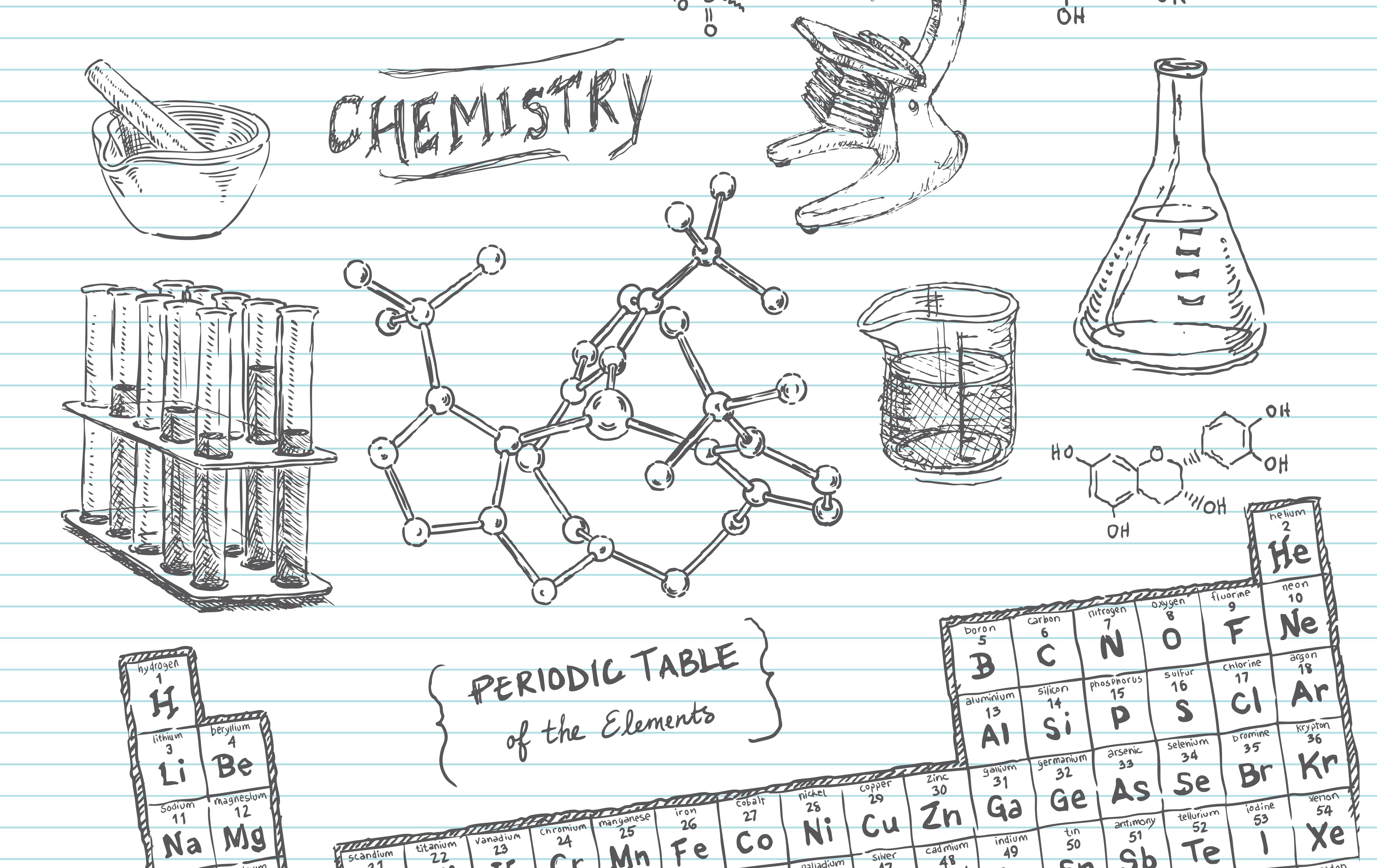 A hand drawn chemistry set on lined paper - Chemistry