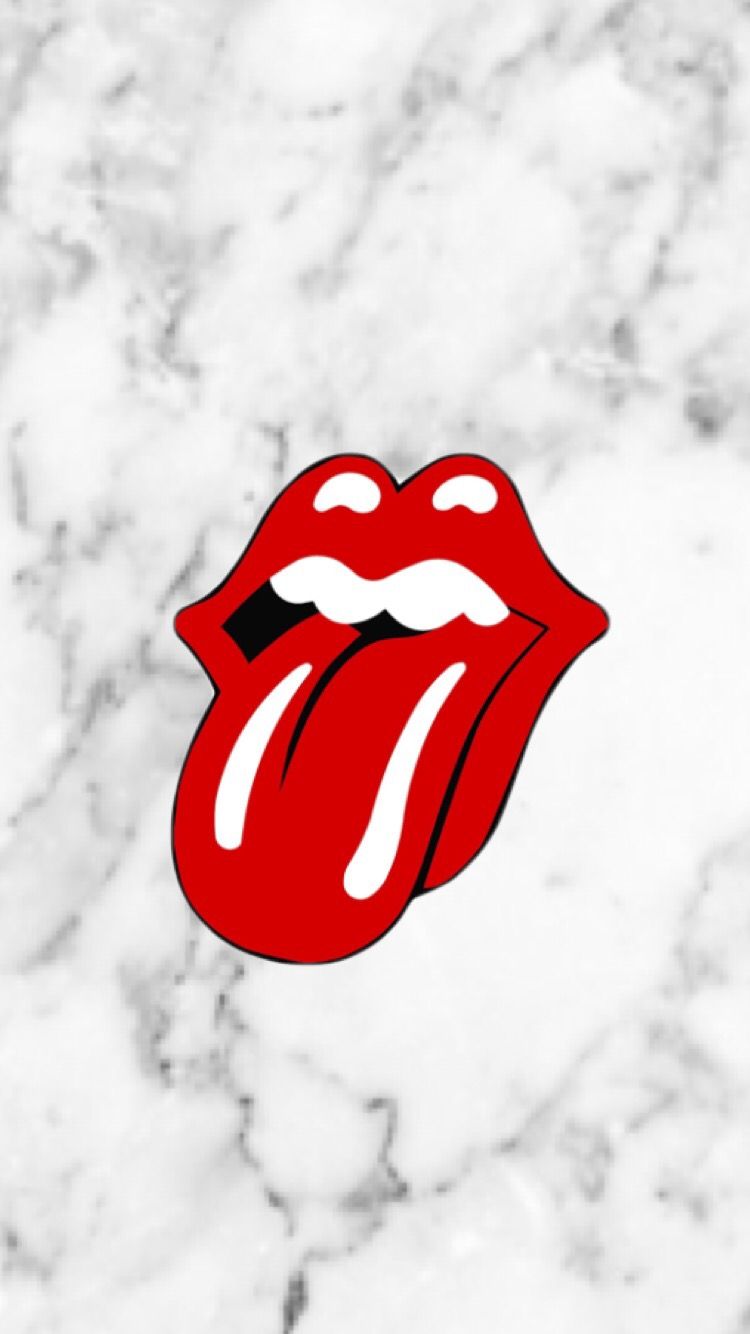 Aesthetic wallpaper of a red lips on a white marble background - Rolling Stones