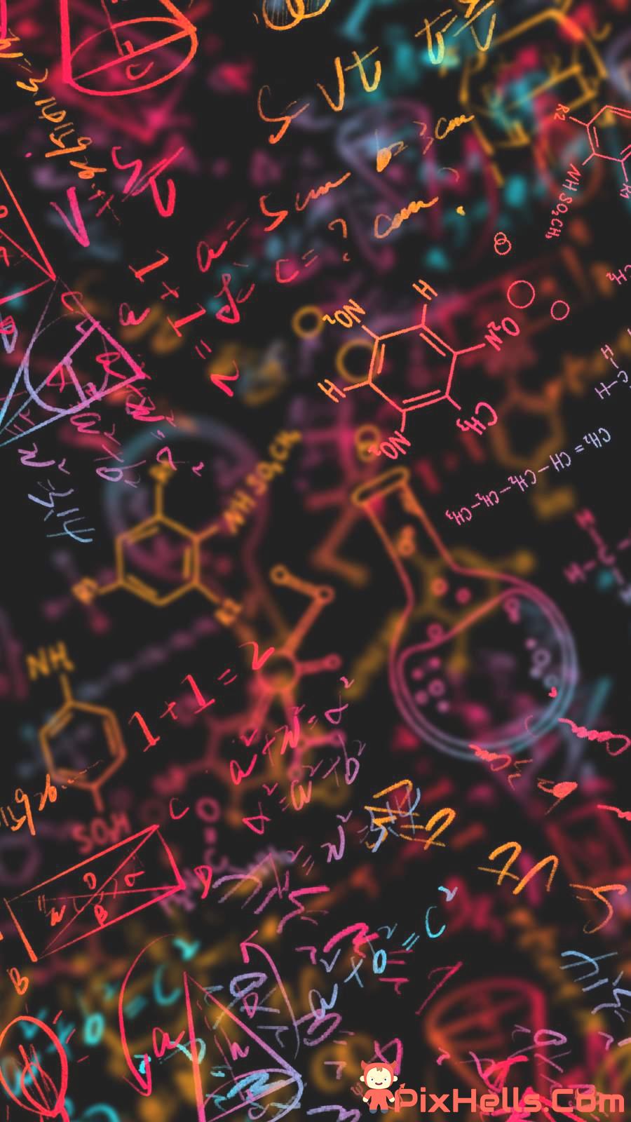 A colorful background with many different symbols - Chemistry