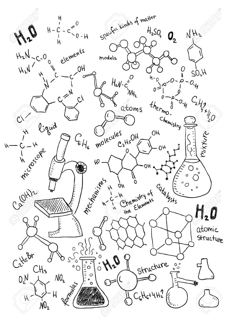 A doodle of chemicals and lab equipment - Chemistry