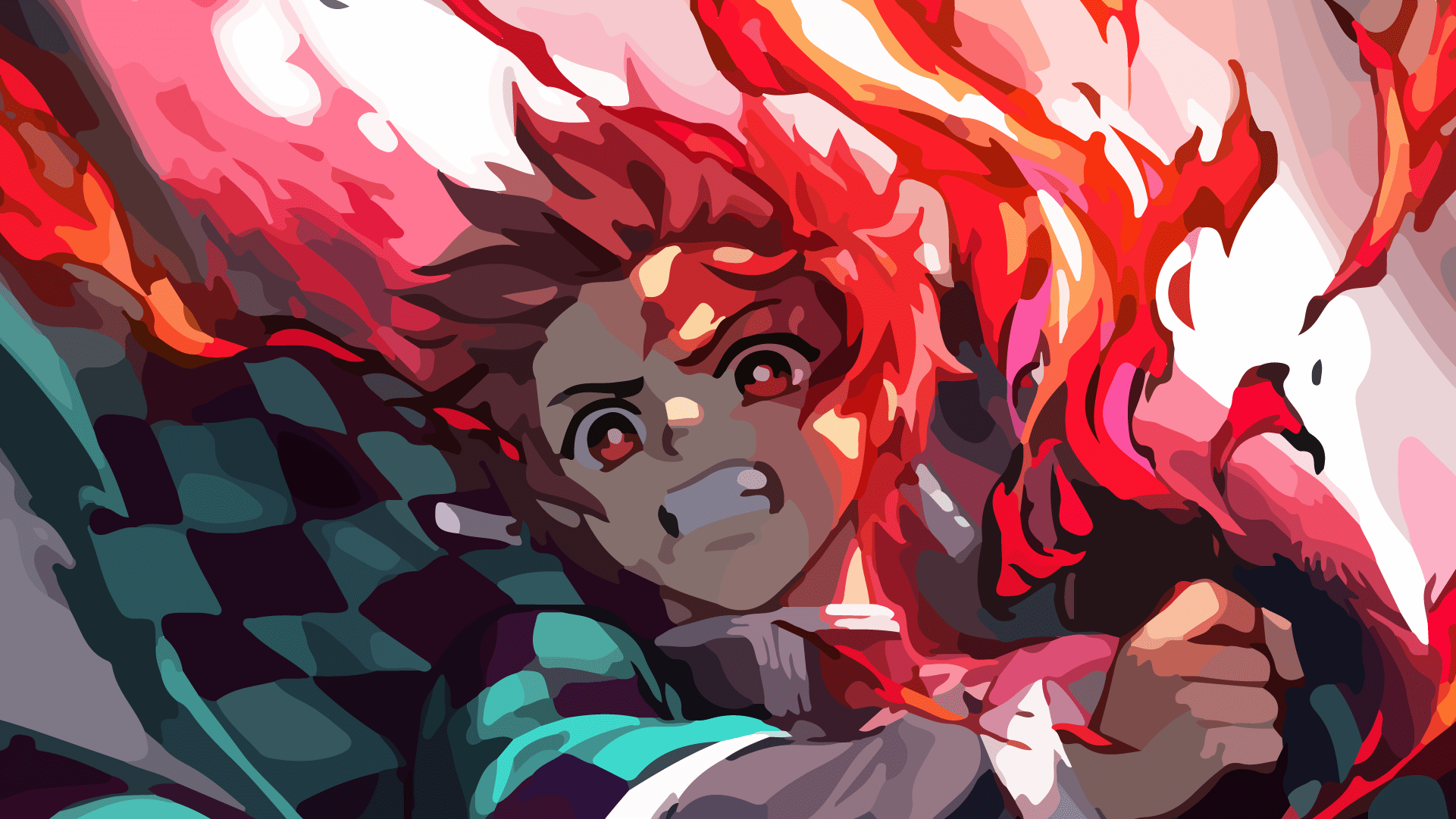 Anime boy with flames coming out of his head - Demon Slayer