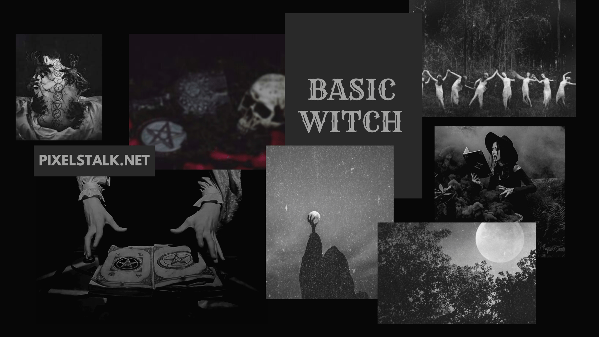 A collage of images of witches and witchcraft. - Halloween desktop