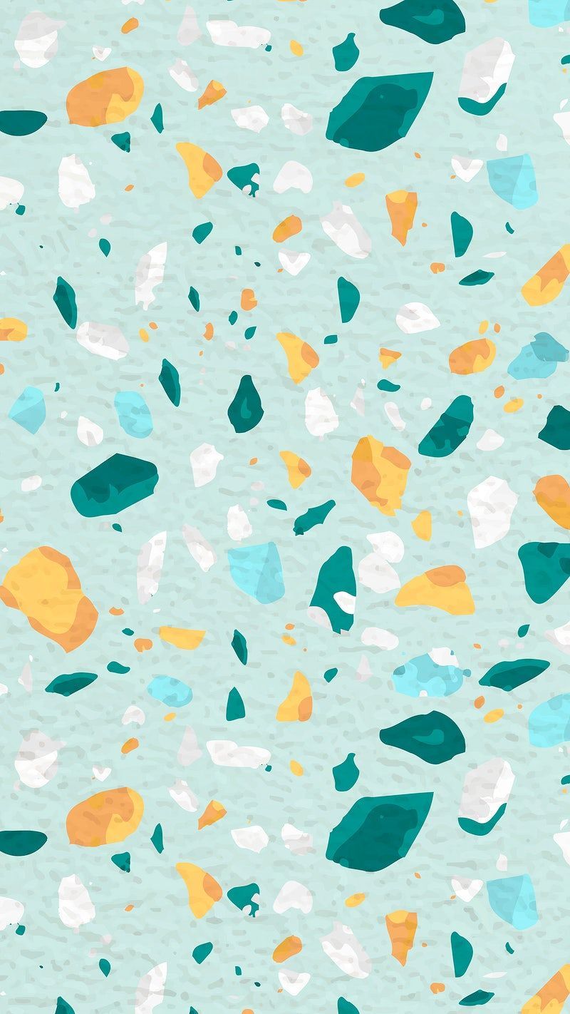 IPhone wallpaper for spring 2020. A colorful terrazzo pattern on a light blue background. - Terrazzo