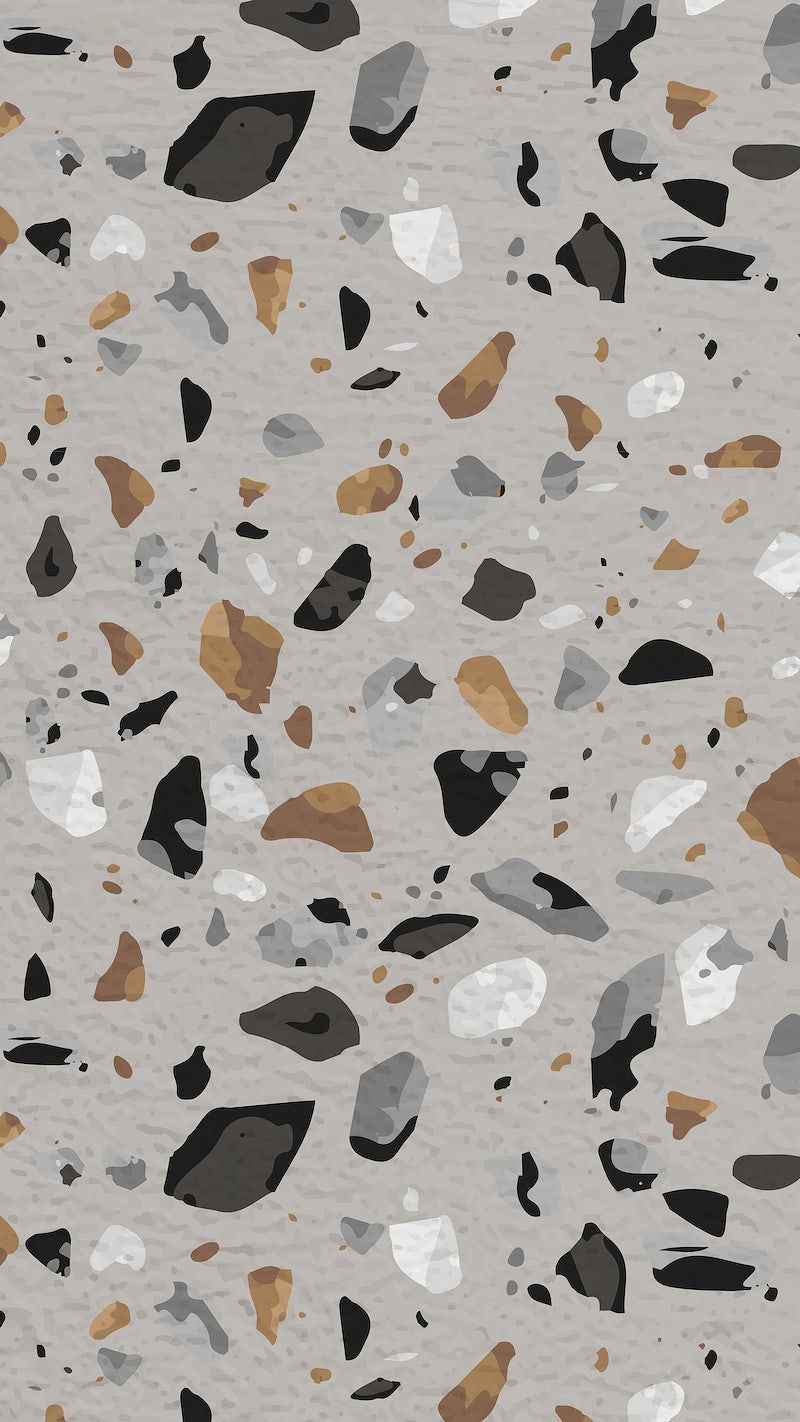 A seamless terrazzo pattern in black, white, grey, brown and gold. - Terrazzo