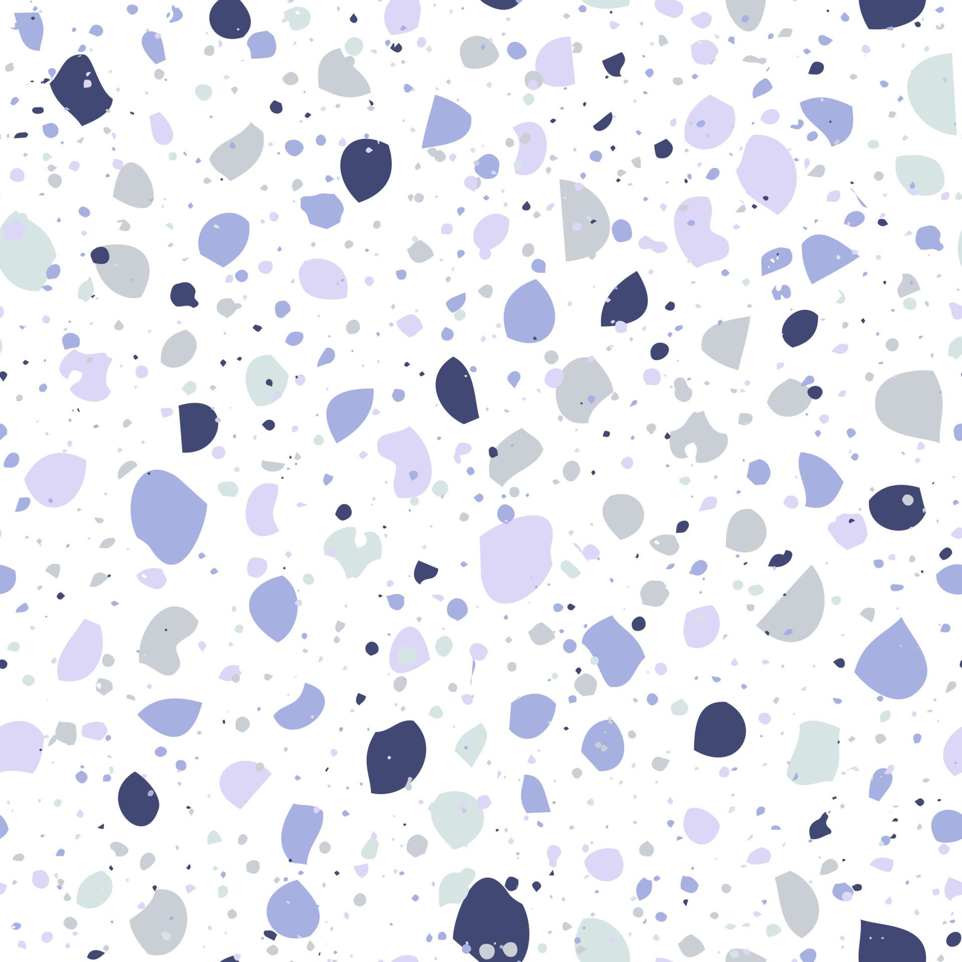 A pattern of different shapes in blue, purple, and gray - Terrazzo