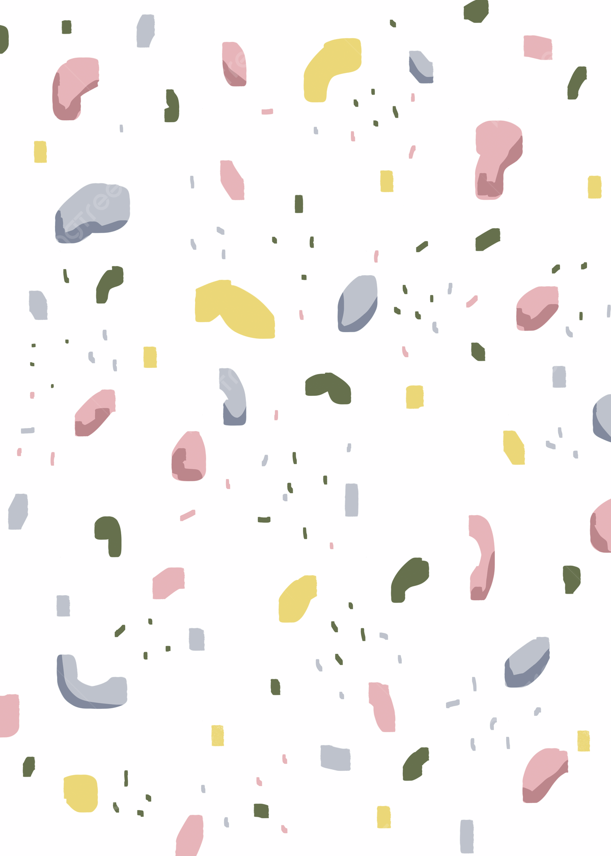 A white background with different colored rocks of varying sizes - Terrazzo