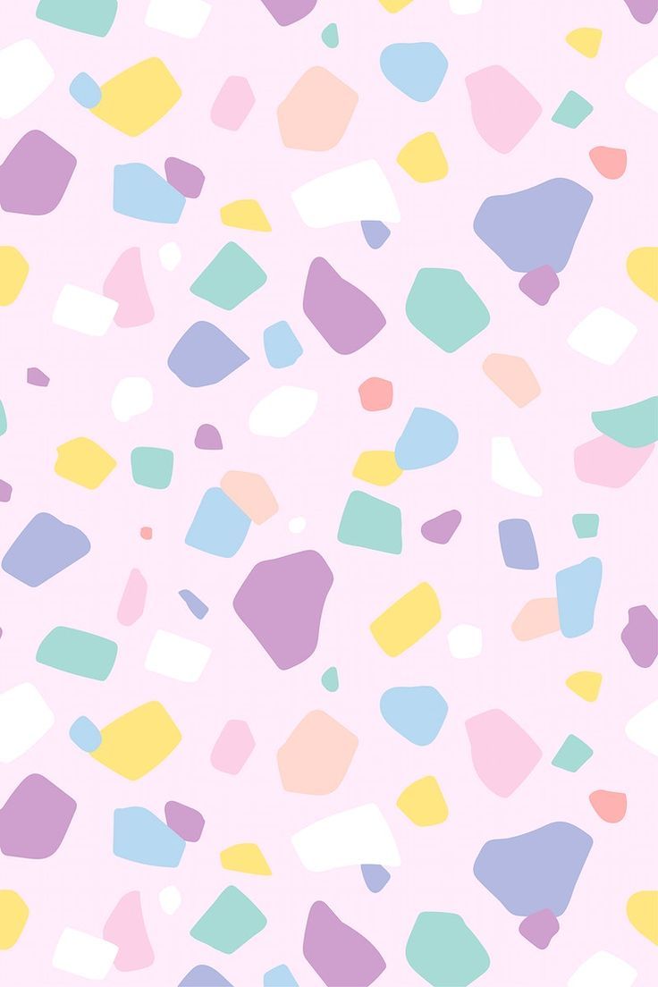 A pastel colored pattern of colorful shapes on a pink background - Terrazzo