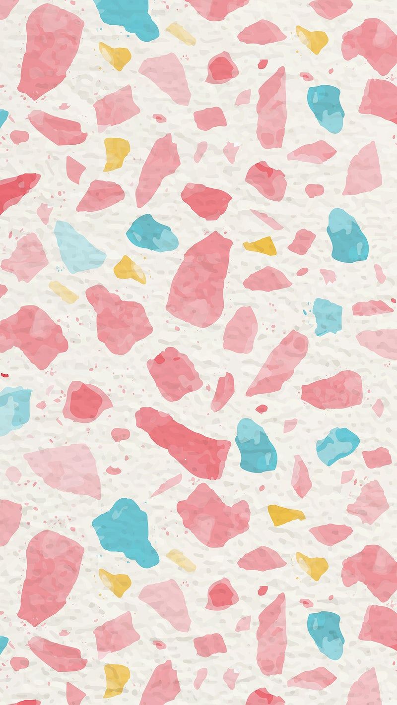 A phone wallpaper with a watercolour texture and pastel pink, blue and yellow spots - Terrazzo