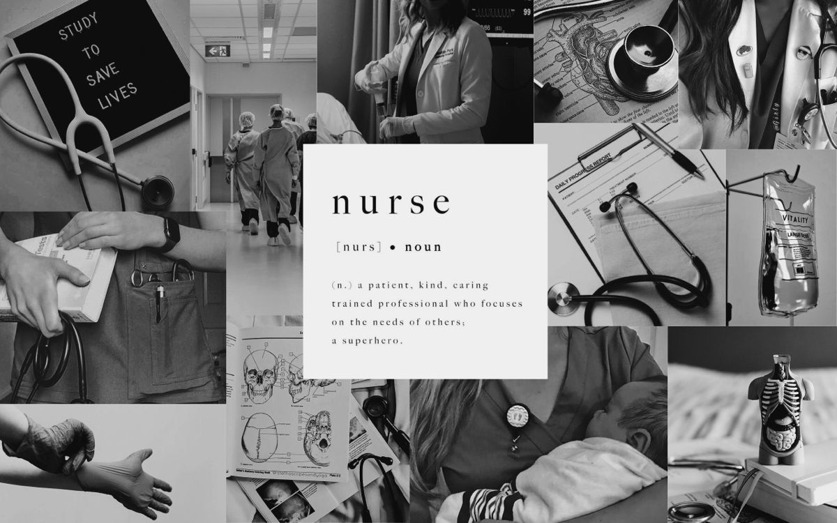 A collage of black and white images of nurses and the definition of a nurse. - Nurse