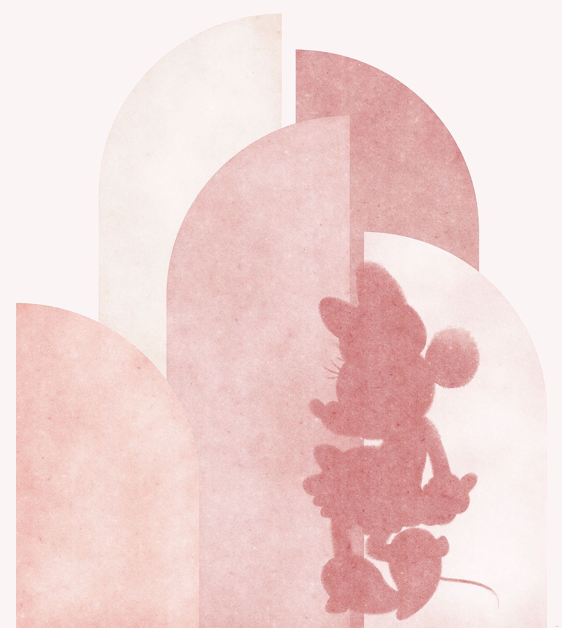 A silhouette of Minnie Mouse on a pink and white background - Minnie Mouse