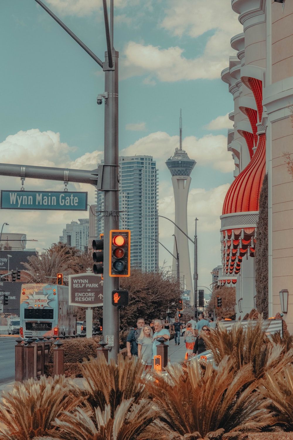 A red traffic light in a busy city street - Las Vegas