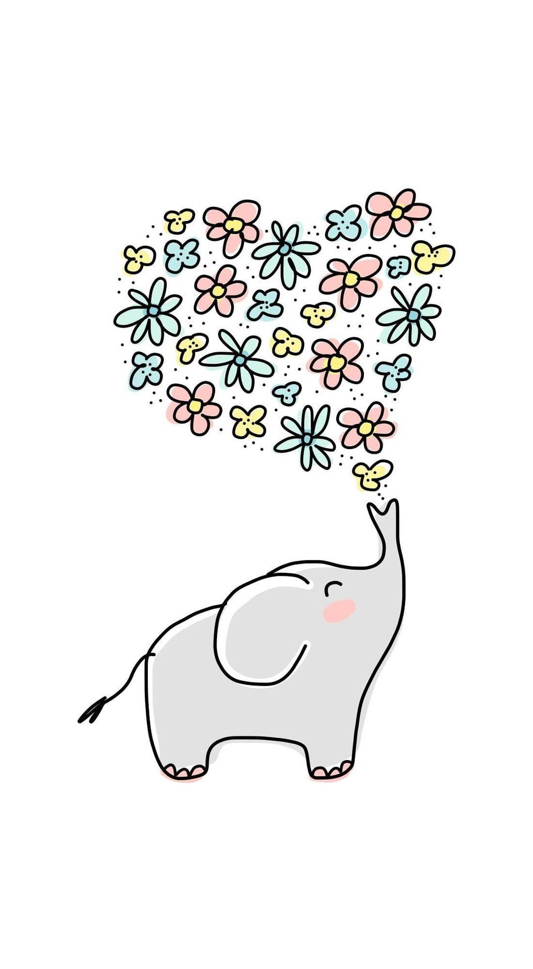 A drawing of a cute elephant blowing flowers - Elephant