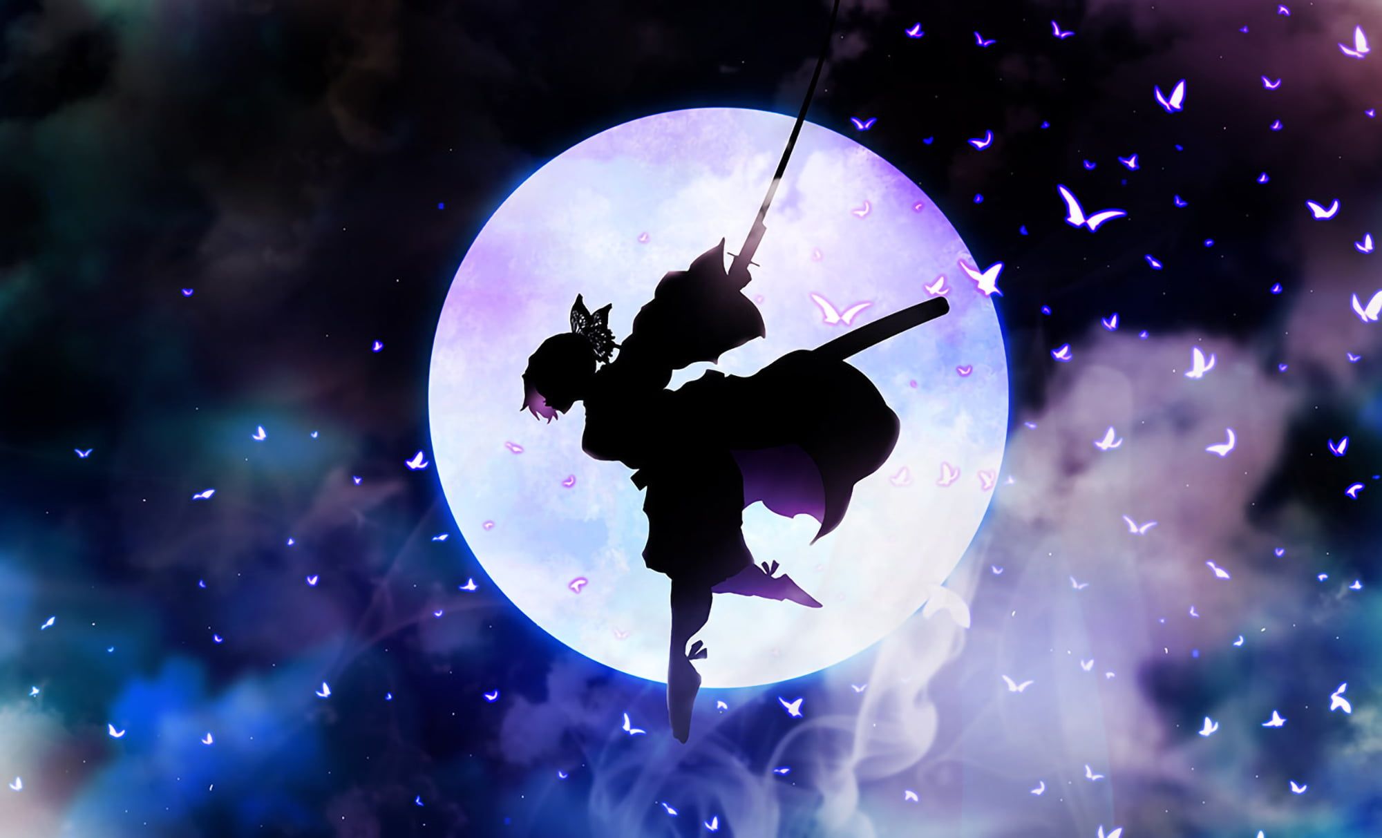 Anime girl with a sword in the night sky - Demon Slayer