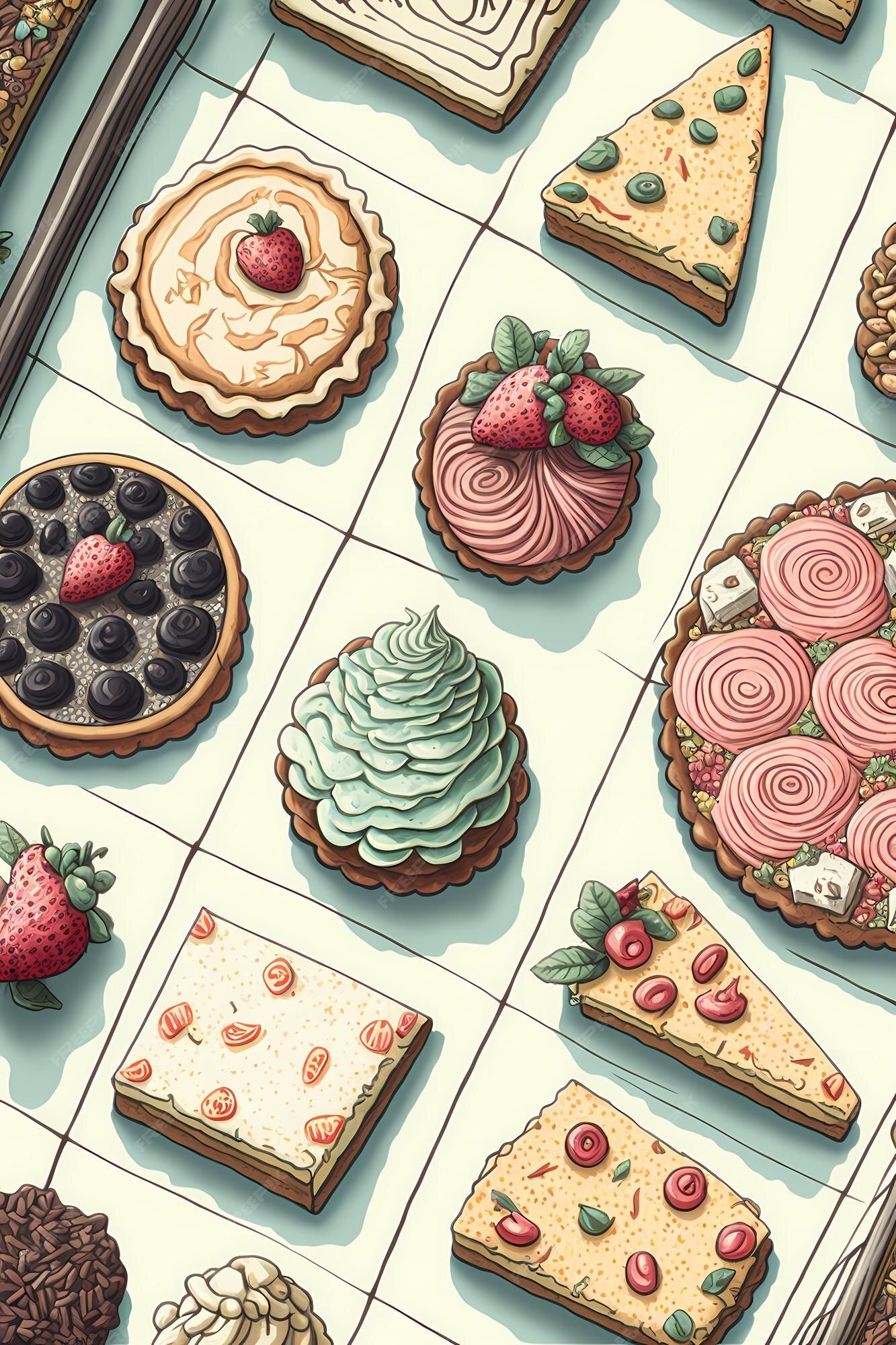 Premium Photo. Hand drawn bakery food and cake pattern hand drawn illustration