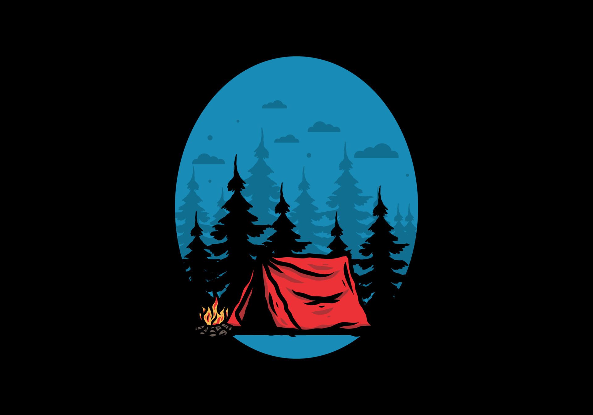 Illustration of a red tent in the woods - Camping