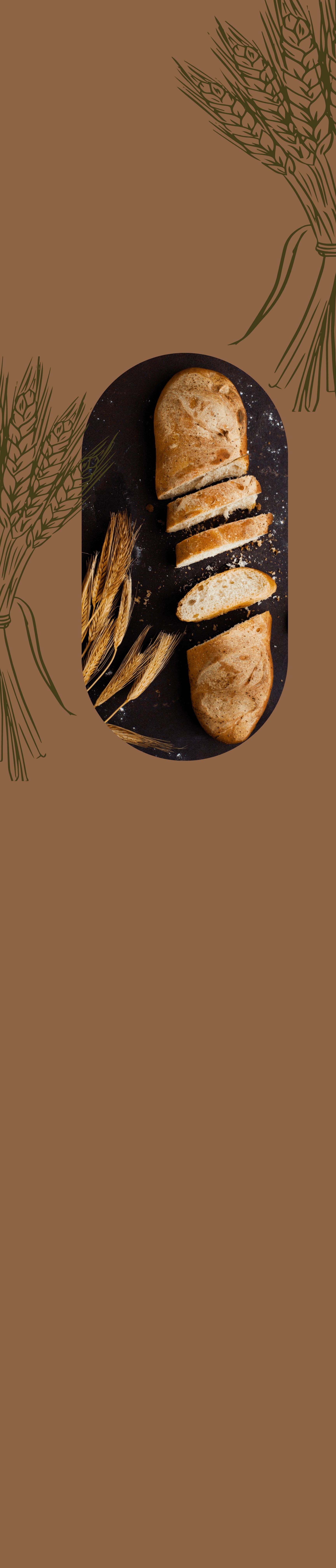 A photo of a sliced baguette on a brown background - Bakery