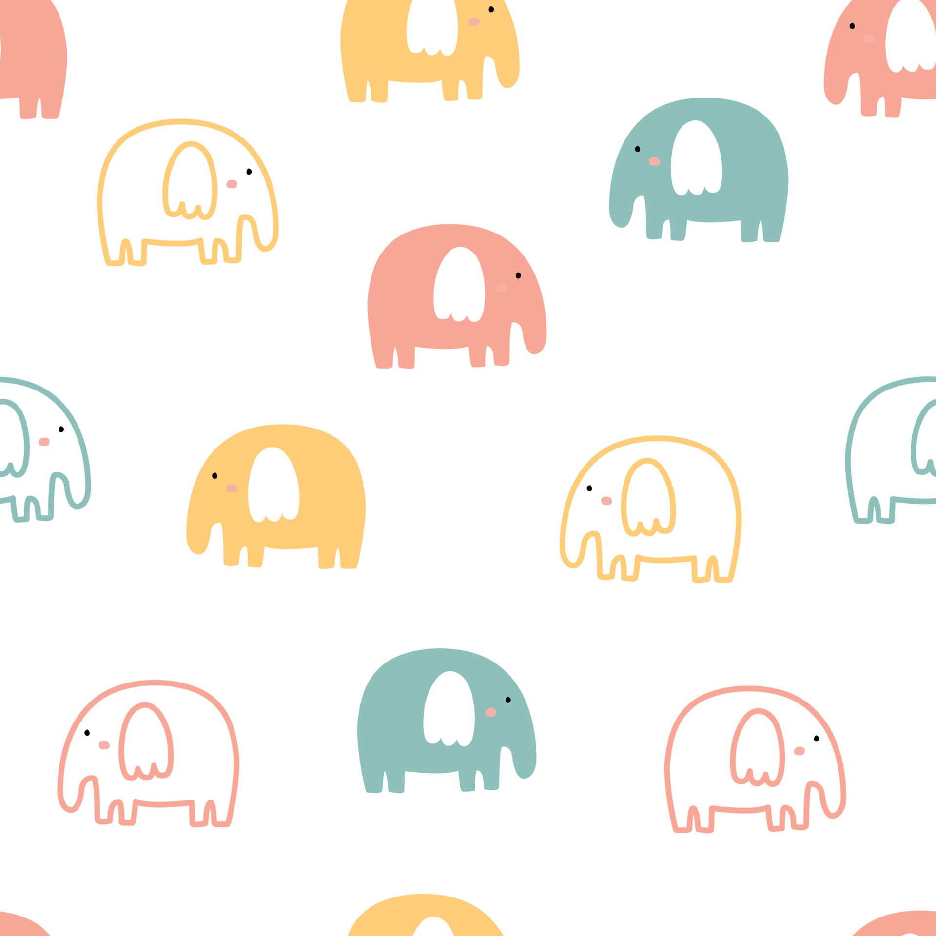 Baby elephant seamless pattern hand drawn cartoon cute animal background Used for printing, wallpaper, children's clothing pattern design. vector illustration