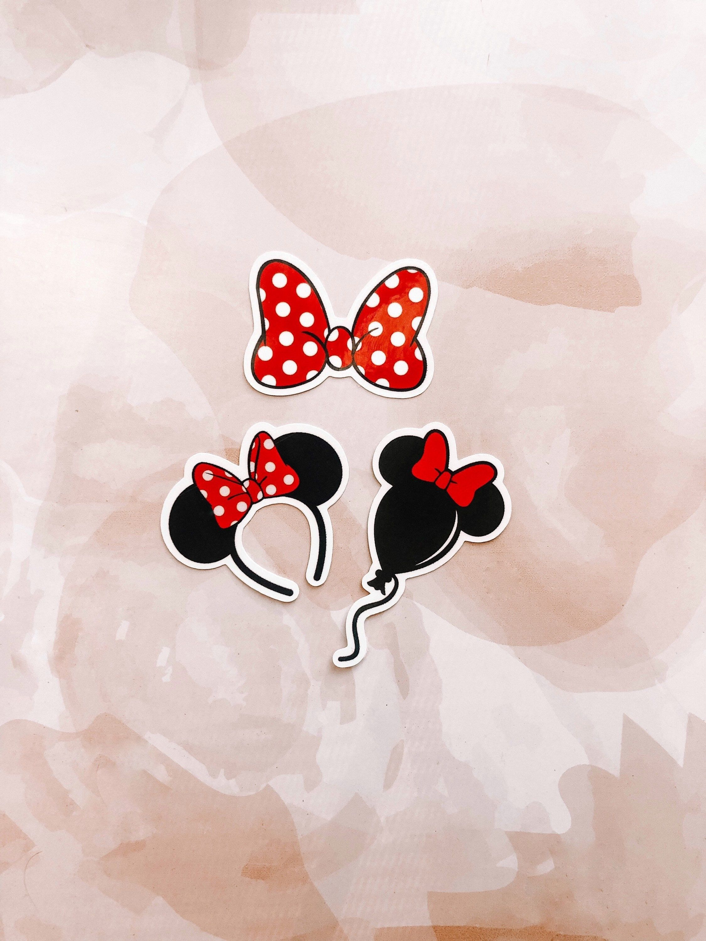 Minnie Mouse inspired stickers with a bow and balloon - Minnie Mouse