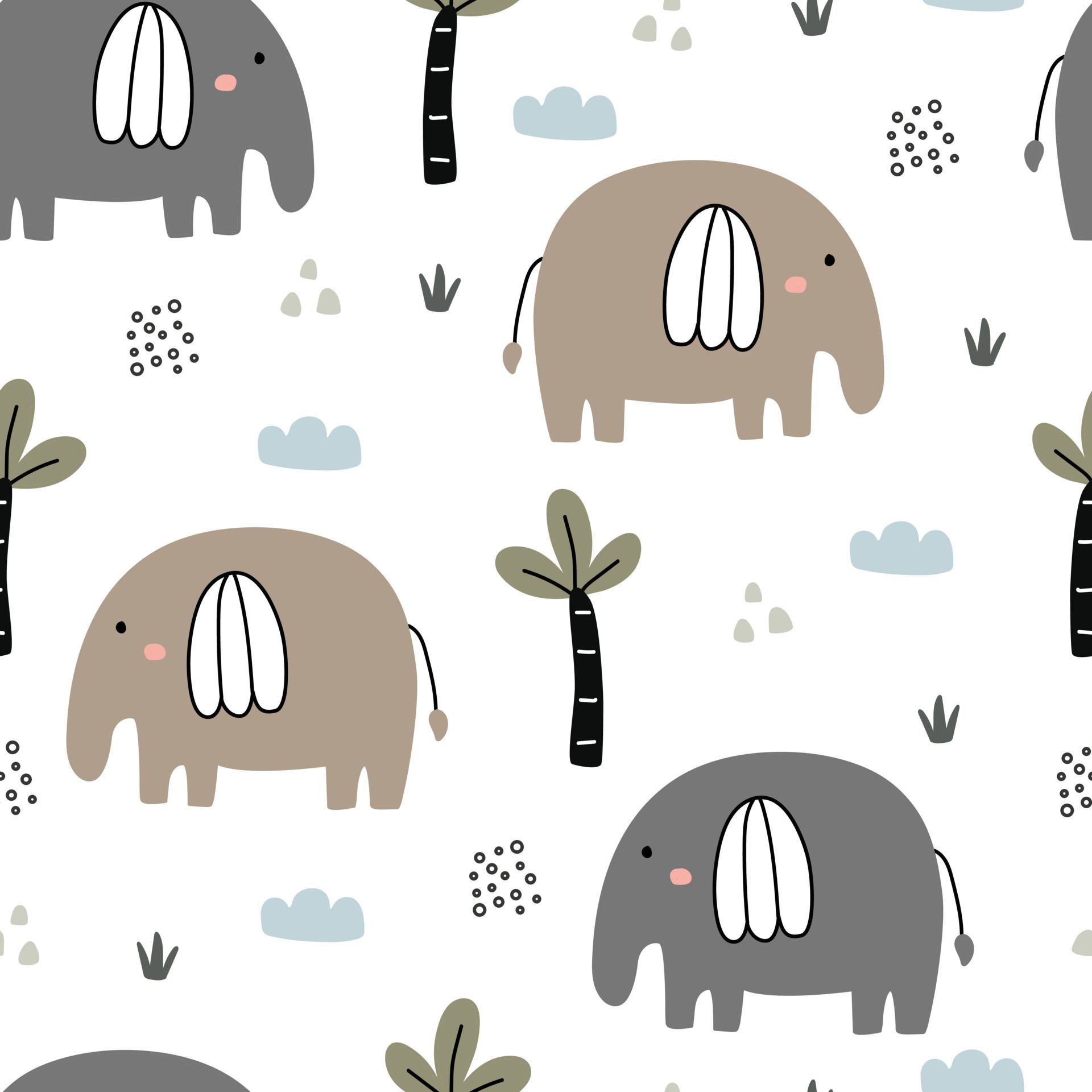seamless baby elephant pattern cute cartoon animal background hand drawn childrens style used for fabric textile print wallpaper nursery decoration vector illustration