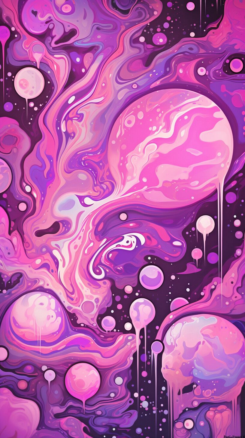 IPhone wallpaper with a colorful abstract painting of planets - Bubbles