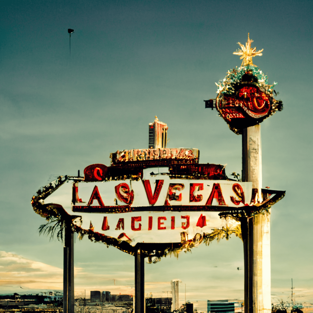 A sign for Las Vegas is shown with a sky background. - Las Vegas