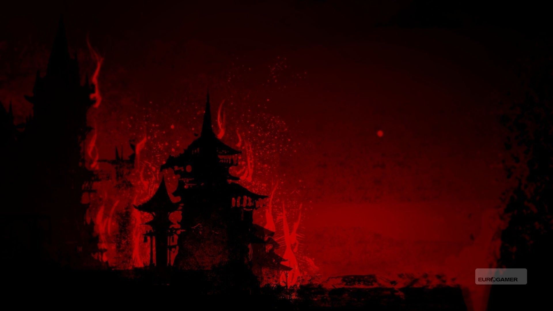 A dark and red background with some buildings - Crimson