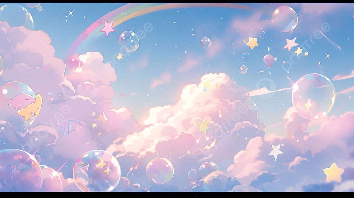 Pastel Rainbow Sky With Dreamy Clouds Bubbles And Stars A 3D Rendered Wallpaper Background, Cute Rainbow, Dream Background, Rainbow Doodle Background Image And Wallpaper for Free Download