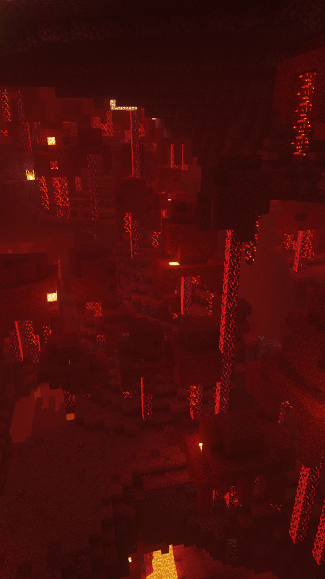 A minecraft world with red lighting - Crimson