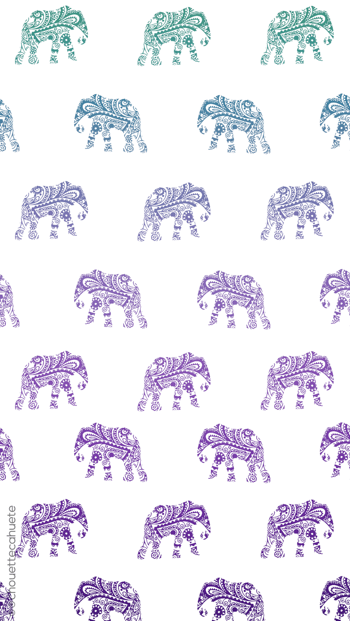 A repeating pattern of elephants with paisley designs on their backs - Elephant