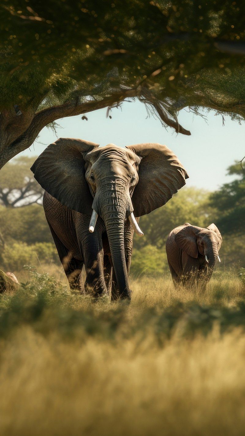 Two elephants walking in the savannah - Elephant