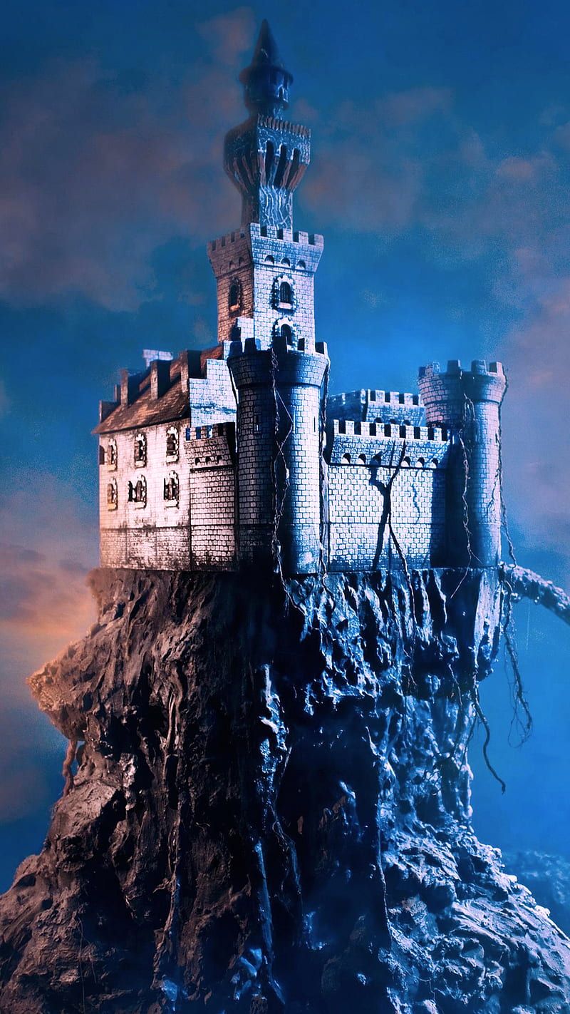 A castle on a cliff with a blue sky - Castle