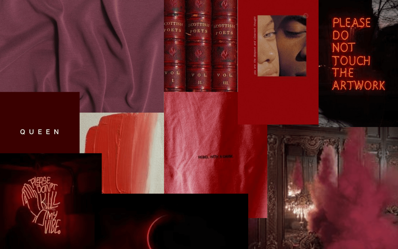 A collage of different images with red and black - Crimson