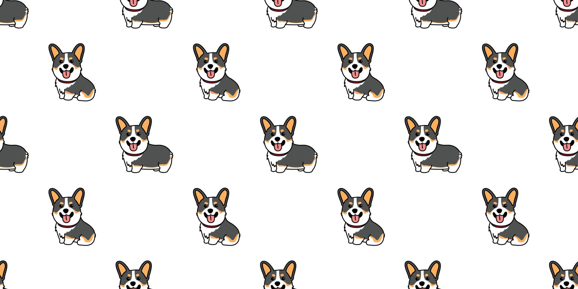 Cute corgi tricolor dog cartoon seamless pattern, vector illustration