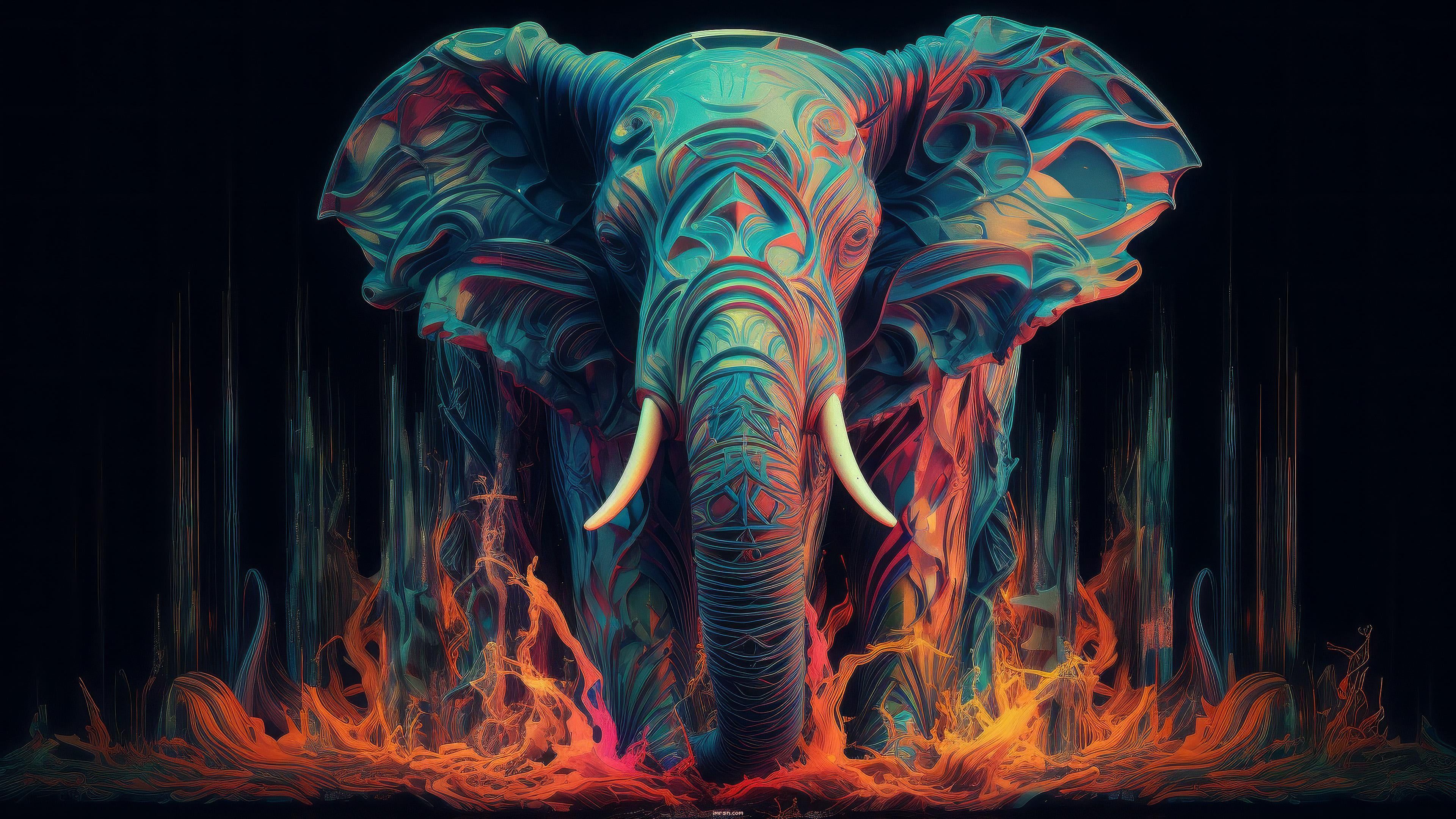 An elephant in a forest of fire - Elephant