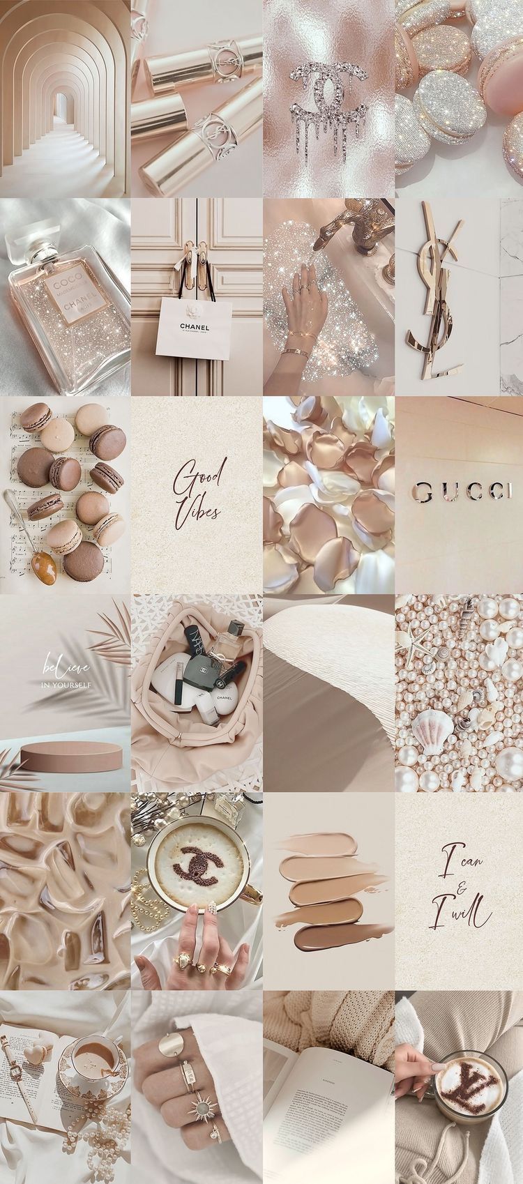 Aesthetic collage with rose gold and neutral tones. - Gucci, beige