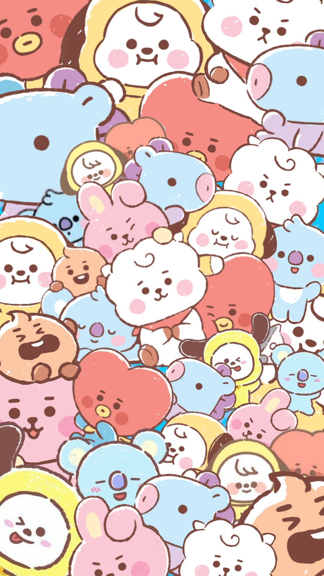 Download Pastel Purple Cooky And BT21 Friends Wallpaper